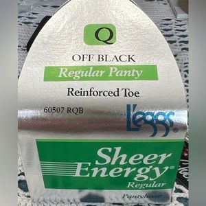 Leggs sheer energy off black QUEEN size pantyhose reinforced toe Mexico made